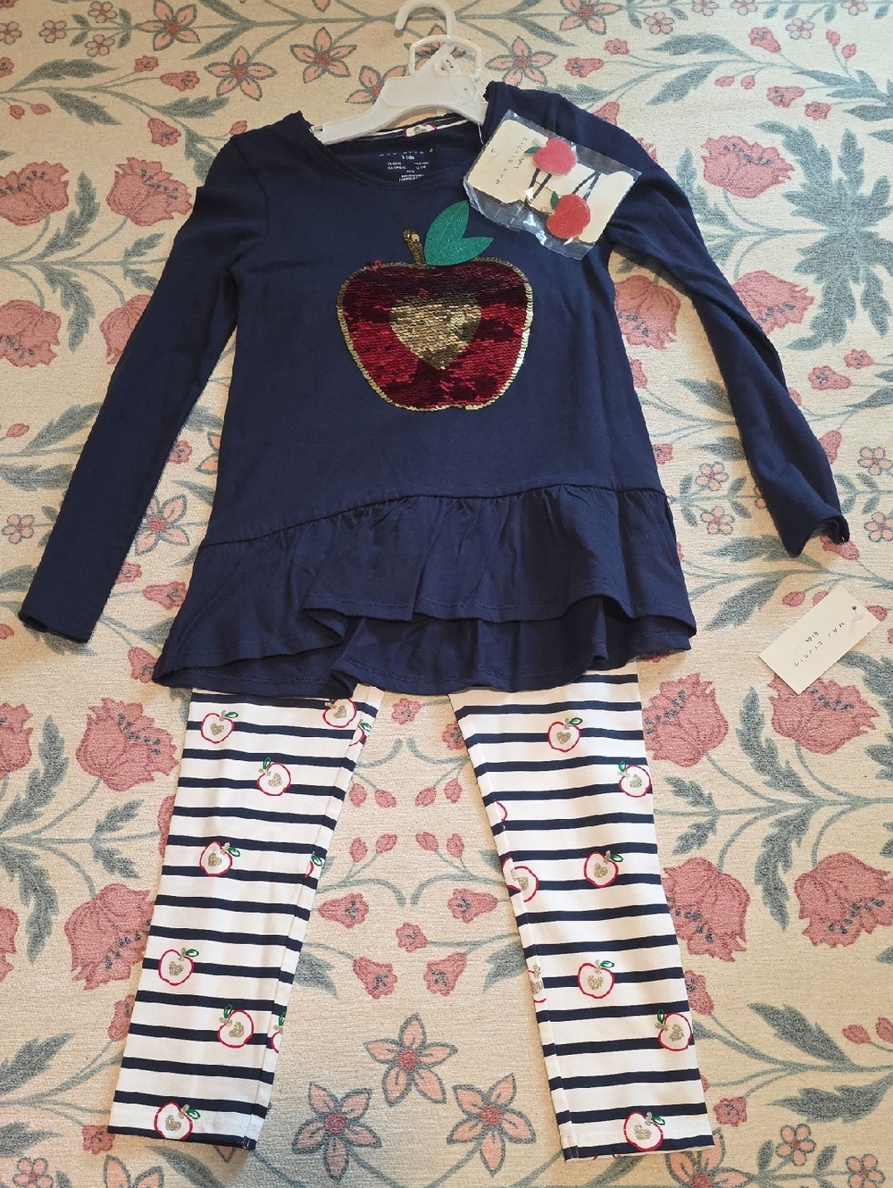 Max Studio Kids Navy Top with Sequin Apple Motif
